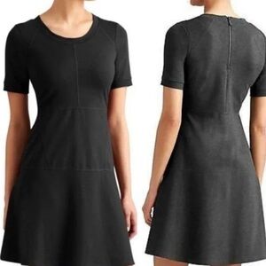 ATHLETA En Route Dress XL Black Fit & Flare Tennis Skater Short Sleeves
